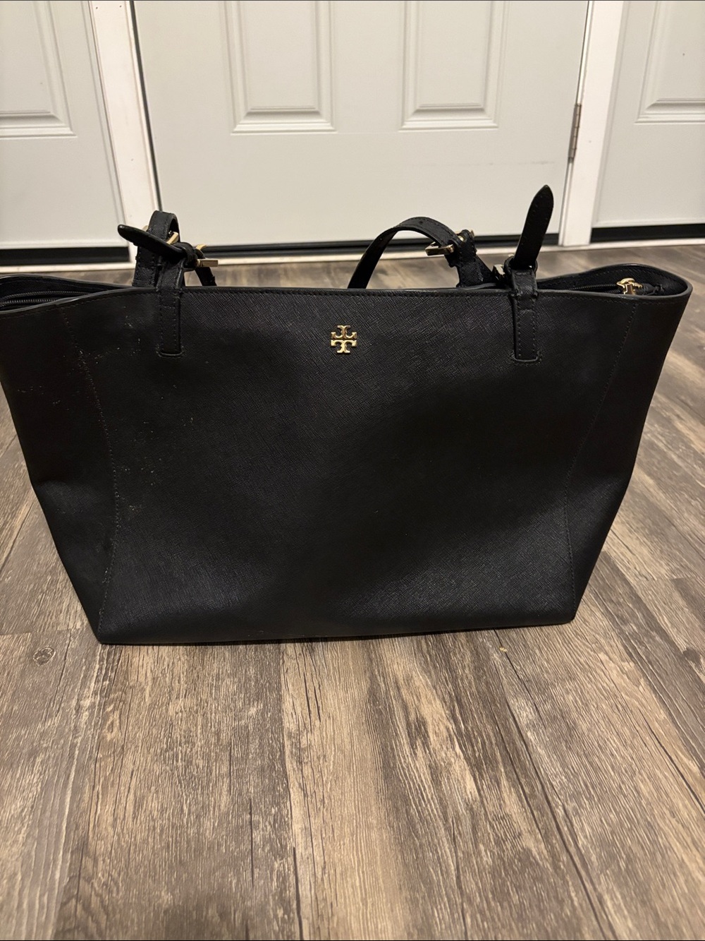 Tory Burch Black Saffiano Tote with Gold Logo